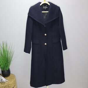 Karl Lagerfeld Paris Wool Blend Long Coat Navy Blue Size Small